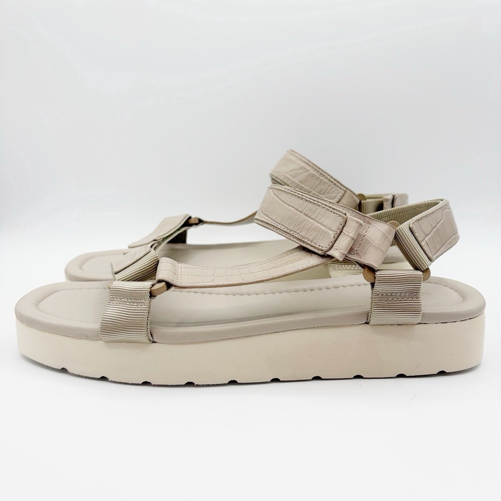 Vince Carver Stone Leather Croc Embossed Strappy Sport Platform Sandals Size 11